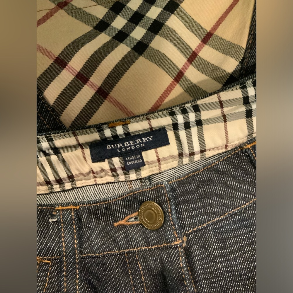 Burberry Dark Blue Denim Midi Skirt with Signature Check Panel - Picture 6 of 7